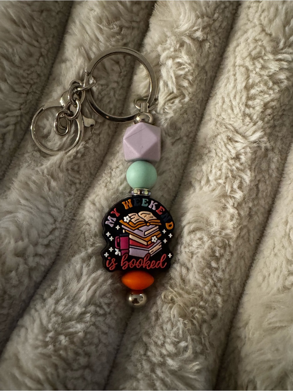 Cute Lavender & Mint Bookstack Keychain Charm